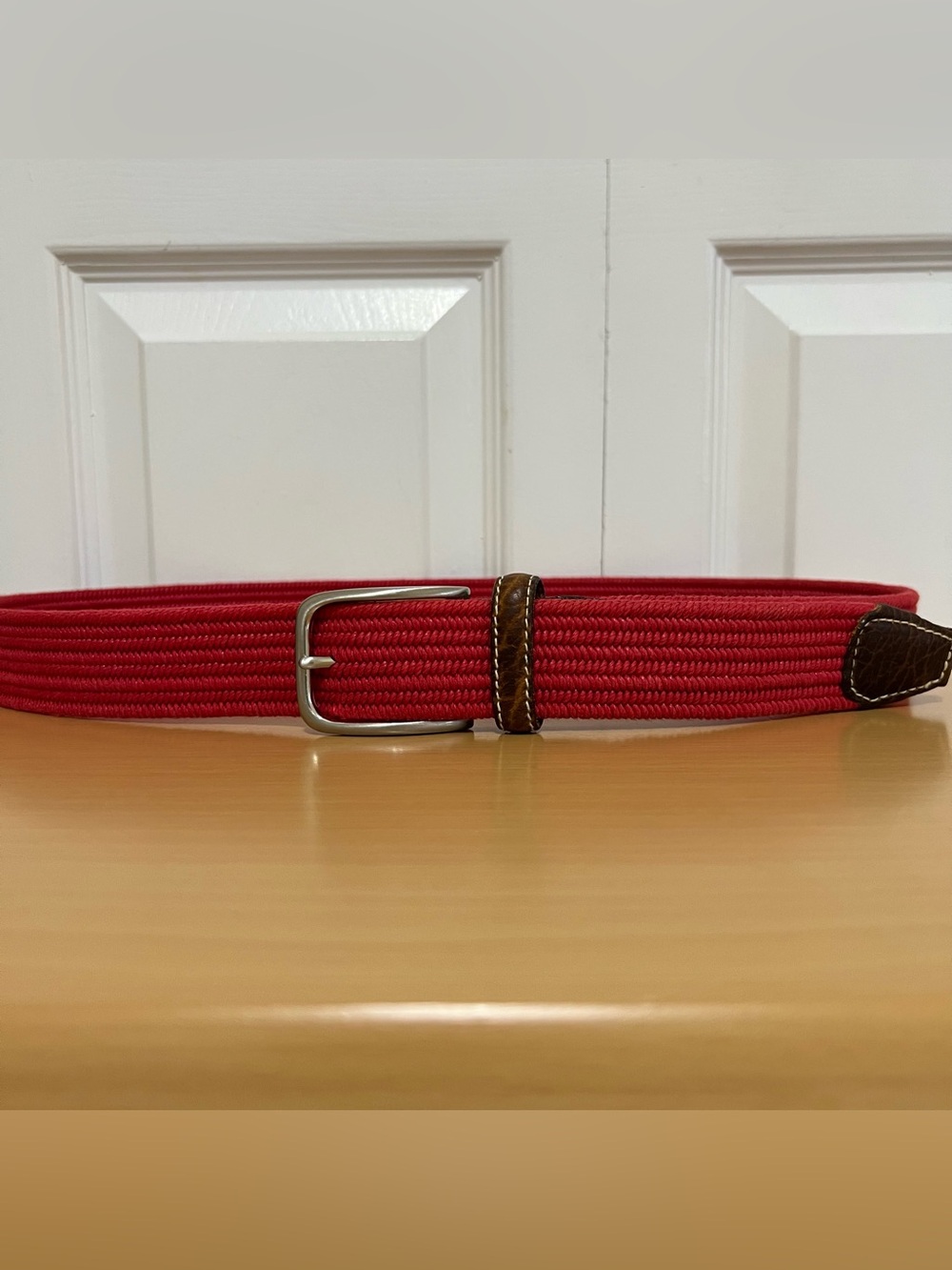 Vtg Made in USA ORVIS Men's Red Cotton Braided Belt with Leather Trim Size 40